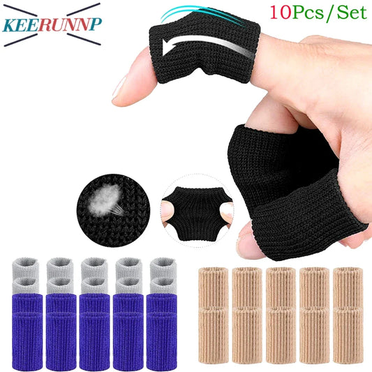 10Pcs Finger Sleeves Set – Soft Breathable Nylon Thumb Brace & Elastic Support Tape for Sports & Arthritis Relief