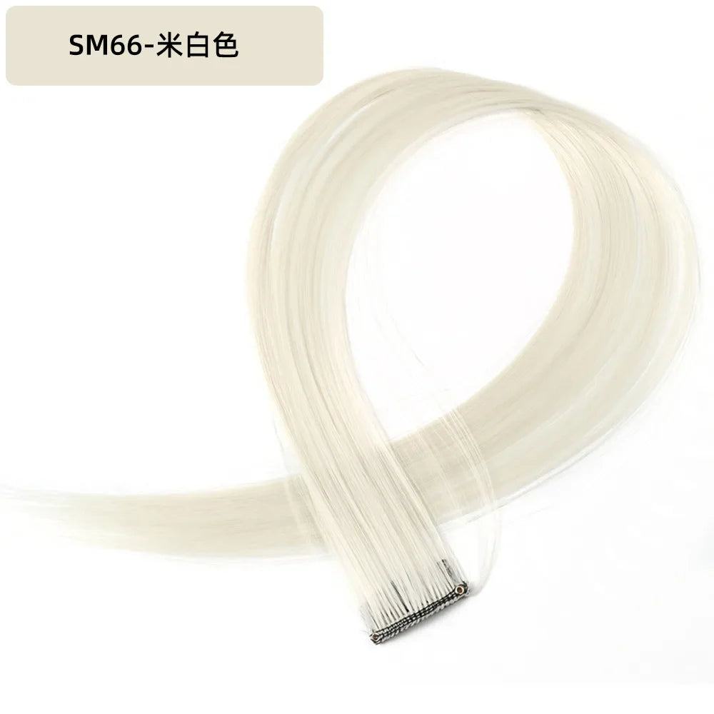 22-Inch Rainbow Highlight Synthetic Hair Extensions – Long Straight Colorful Hairpiece for Women & Kids