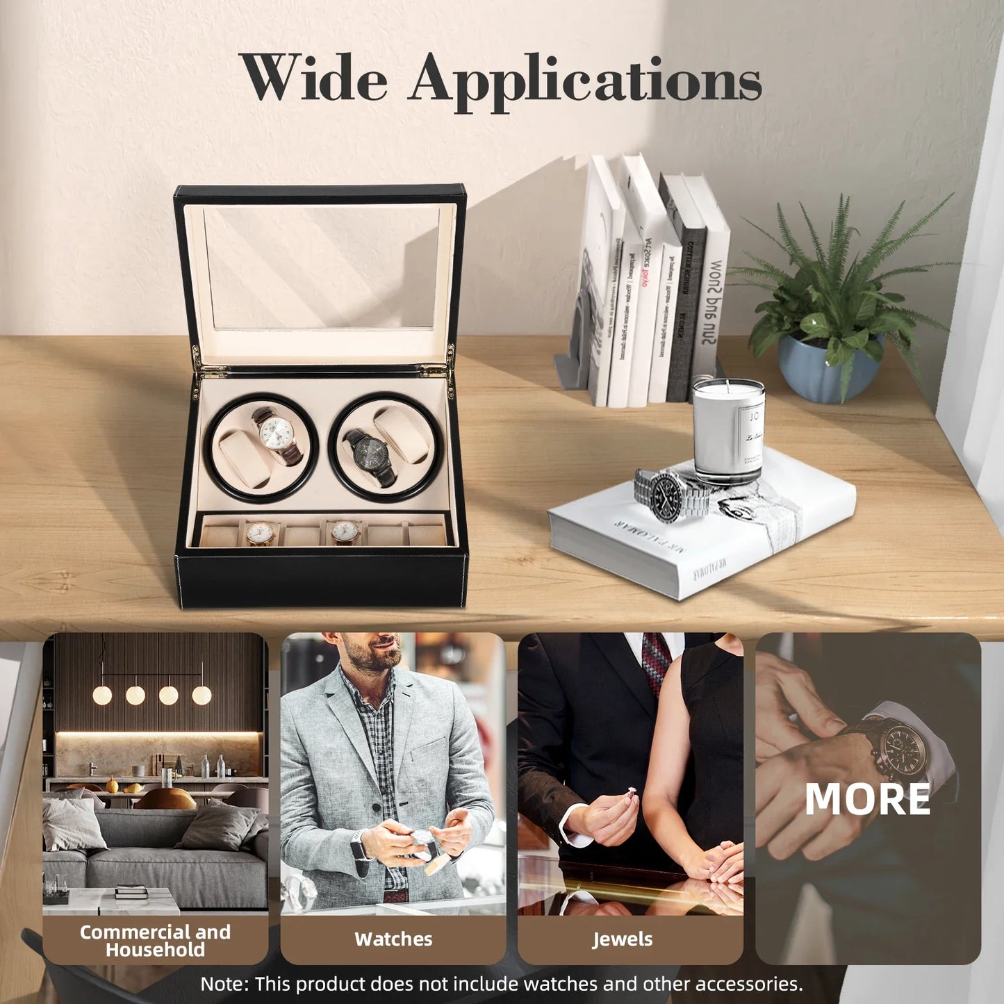 4+6 Slot Automatic Watch Winder – Leather & Wood Luxury Display Case with Pillow, Black/Brown