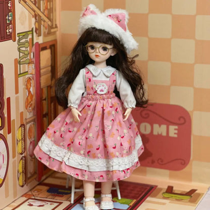 30cm 1/6 BJD Ball Jointed Doll – Starry Gray Eyes with Lolita Fashion Dress, DIY Toy Gift for Girls
