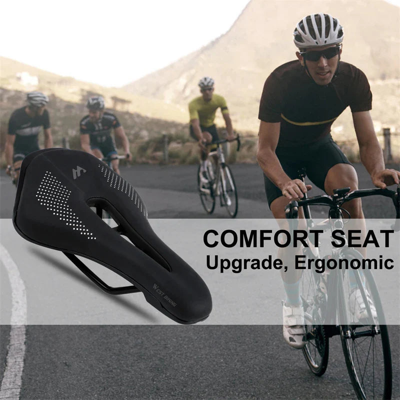 WEST BIKING Ultralight Road Bike Saddle | MTB Short Nose Bicycle Seat | PU Leather Hollow Prostatic Saddle | Bicycle Parts