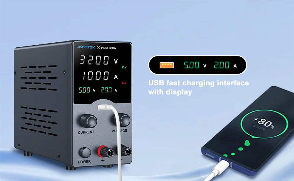 Wanptek DC Power Supply – Adjustable 30V 10A / 60V 5A Lab Bench Voltage Regulator, Variable 120V 3A Power Supply