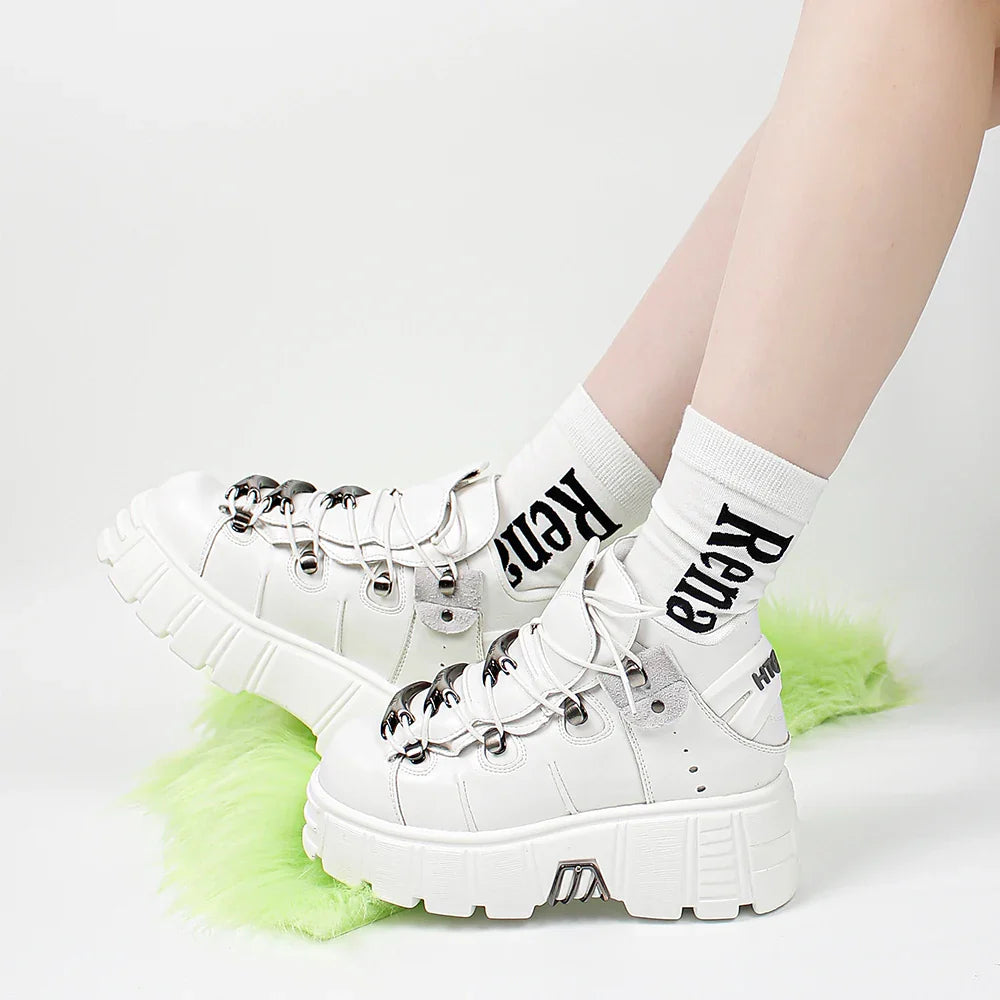 New 2024 Punk Style Women's Platform Shoes – 6CM Lace-Up Rock Boots with Metal Decor