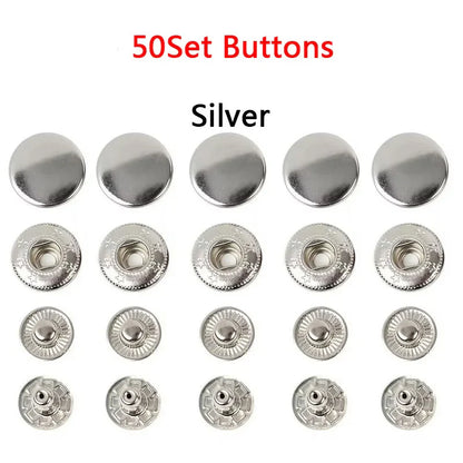 50 Sets Leather Snap Fasteners Kit – 10mm/12mm/15mm Metal Press Studs with 4 Tools for DIY Clothes & Crafts