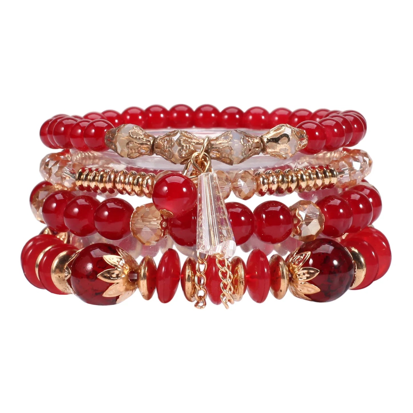 Bohemian Stackable Bead Bracelets for Women - Multilayered Pendant Charm Stretch Bangles