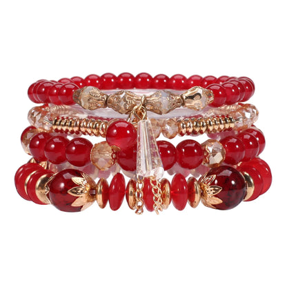 Bohemian Stackable Bead Bracelets for Women - Multilayered Pendant Charm Stretch Bangles