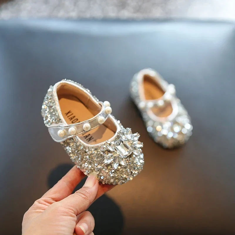 Toddler Princess Glitter Flats - Shiny Crystal Soft-Soled Non-Slip Walking Shoes