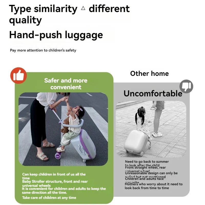 Cartoon Children's Ride-On Trunk — 20-Inch Foldable Baby Travel Box & Rideable Car Bag