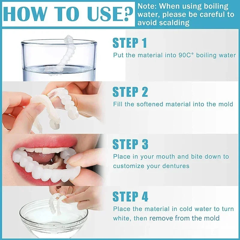 Perfect Fit Snap-On Silicone Smile Veneers - Teeth Whitening Fake Tooth Cover, Upper False Tooth for Oral Hygiene Care