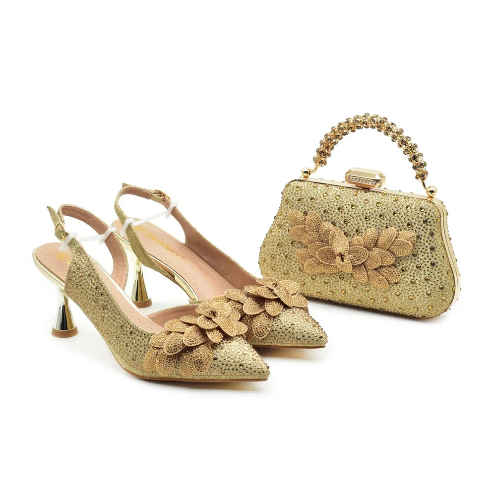Women's Luxury Diamond Shoe & Bag Set - Italian Style High Heels & Matching Pumps