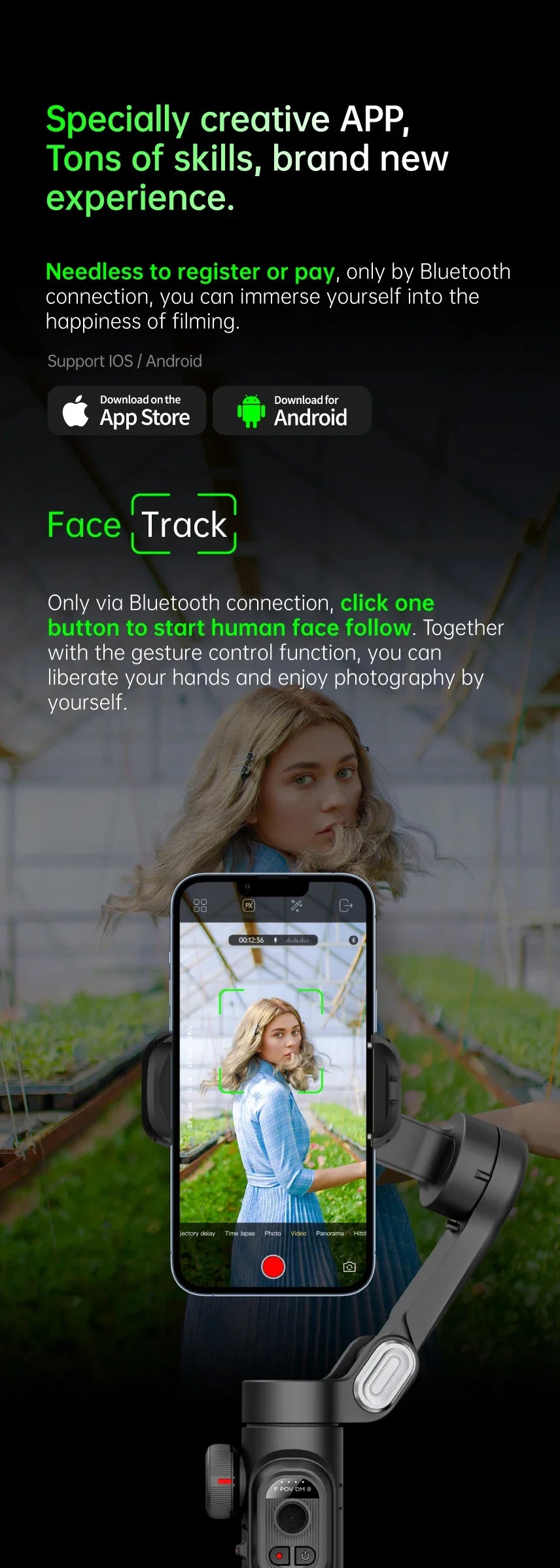 AOCHUAN 3-Axis Handheld Gimbal Stabilizer – SmartXE for iPhone & Android with AI Face Tracking for TikTok & Vlog