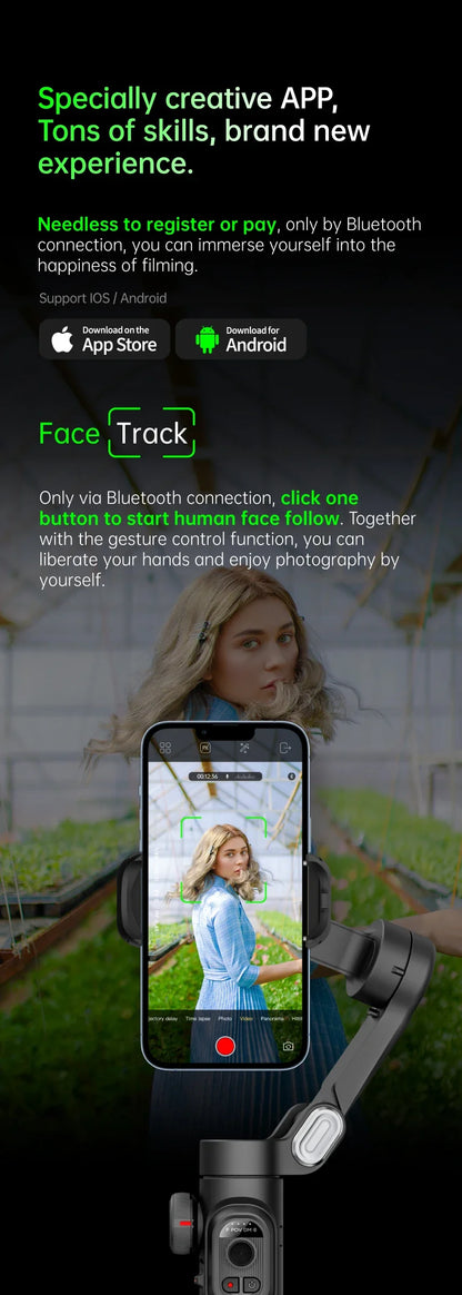 AOCHUAN 3-Axis Handheld Gimbal Stabilizer – SmartXE for iPhone & Android with AI Face Tracking for TikTok & Vlog