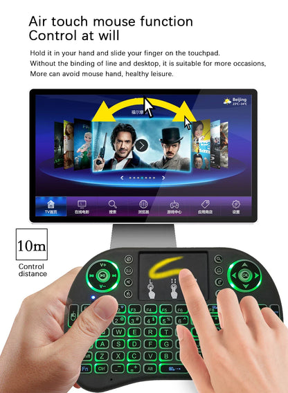 Backlit Mini Wireless Keyboard: 2.4G Air Mouse with Touchpad Keyboard i8 - Arabic, French, Spanish, Russian Support for PC, Android TV Box