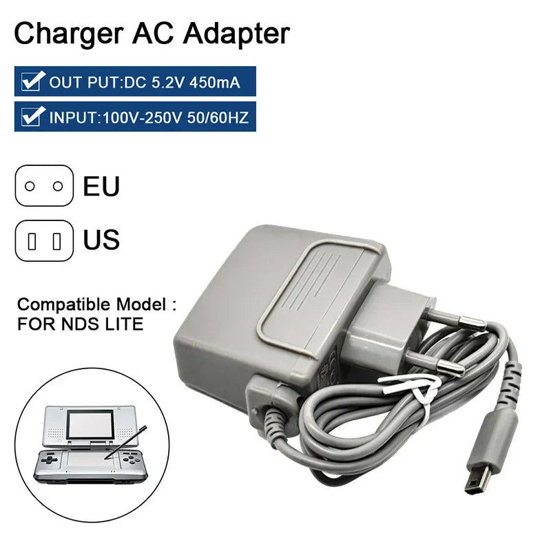 AC 100-240V Travel Charger – EU/US Plug Adapter for Nintendo DS, DS Lite, NDSL