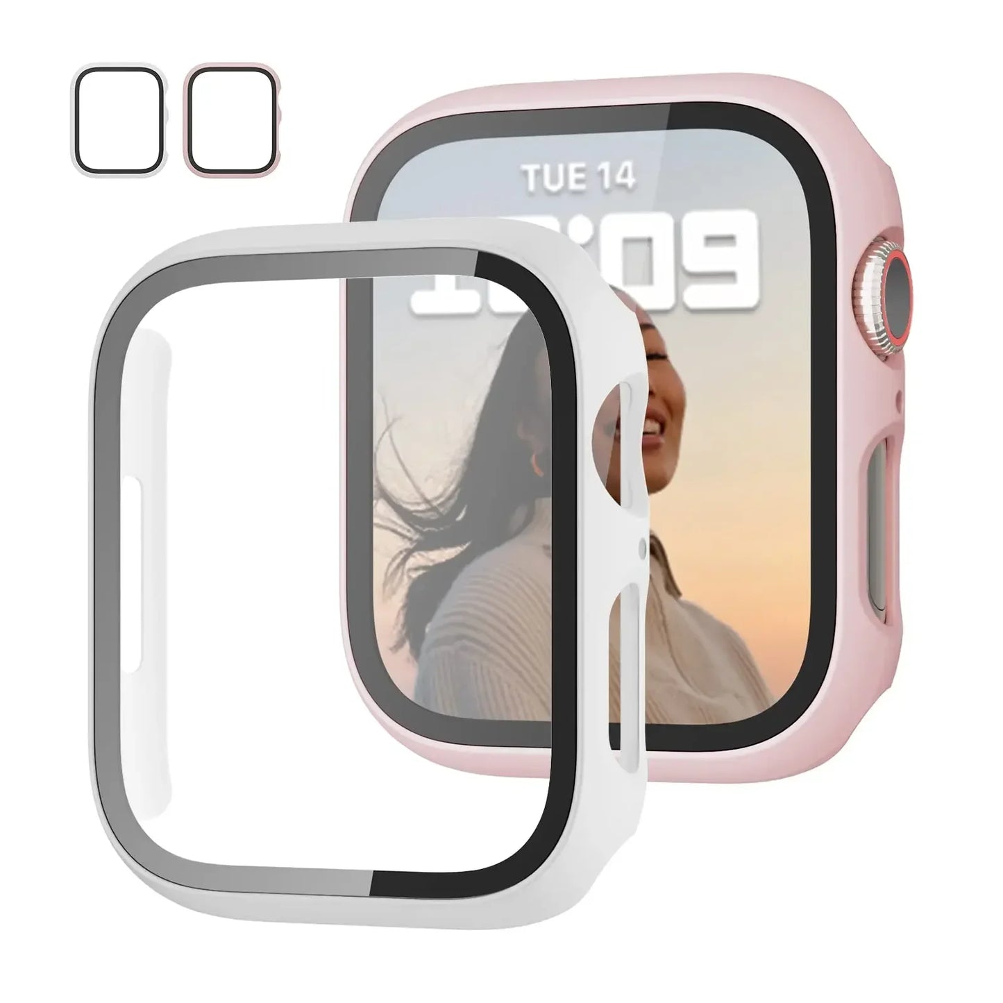 Tempered Glass Screen Protector Case for Apple Watch - Series 8 7 6 SE 5 4 3 Protective Cover Accessories 41mm 40mm 44mm 45mm 42mm