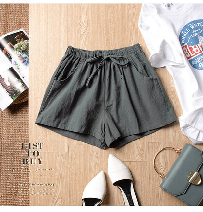 Women’s Cotton Linen High Waist Shorts — Black Casual Fashion Workout Sport Shorts