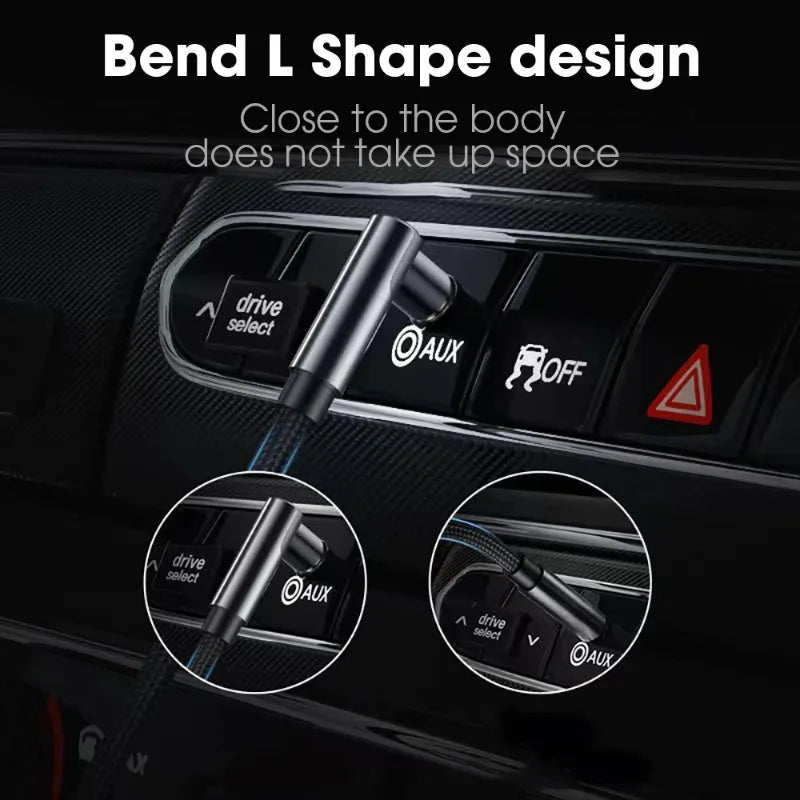 3.5mm 90° Elbow Male-to-Male Audio Cable — Speaker Aux Wire for Samsung Xiaomi MP3/4 Car Headphone Adapter Cord