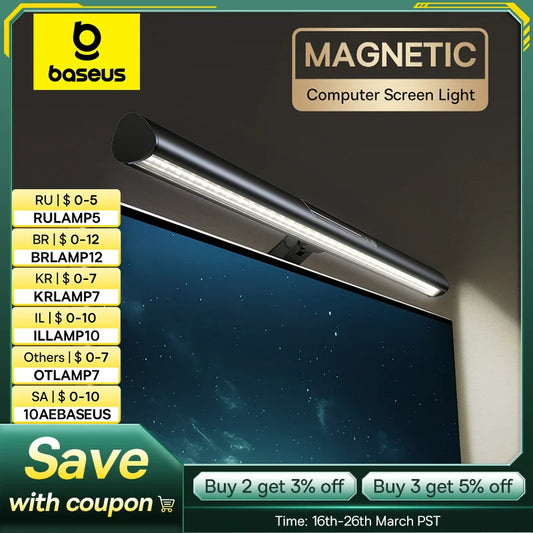 Baseus Magnetic USB Computer Screen Light – Hanging LED Desk Lamp for Monitor, Laptop, and Reading