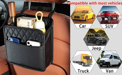 2024 Multi-Functional Car Seat Storage Bag – Leather Garbage Bag & Portable Trash Can for Most Models