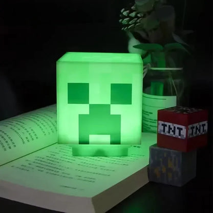 MC Game LED Creeper Night Lamp – Creative Block Button Light for Bedroom, Desk, and Bedside Decoration