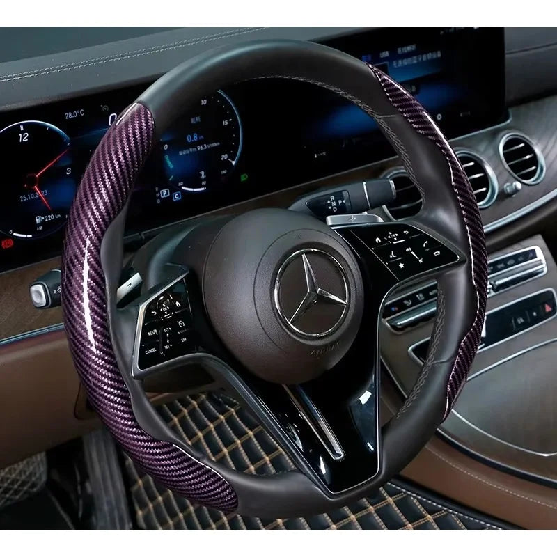 2/3PCS Universal Car Steering Wheel Cover — Laser Carbon Fiber, Silicone & 1K Microfiber Leather, Non-Slip PVC Booster
