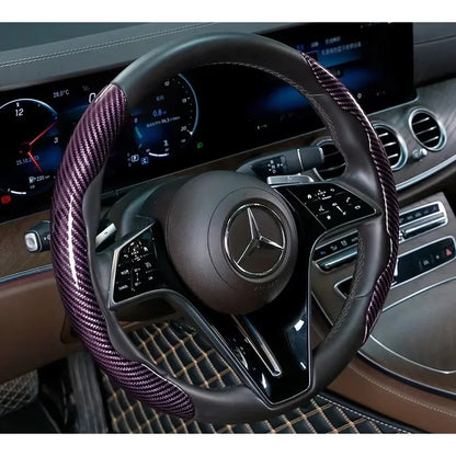 2/3PCS Universal Car Steering Wheel Cover — Laser Carbon Fiber, Silicone & 1K Microfiber Leather, Non-Slip PVC Booster