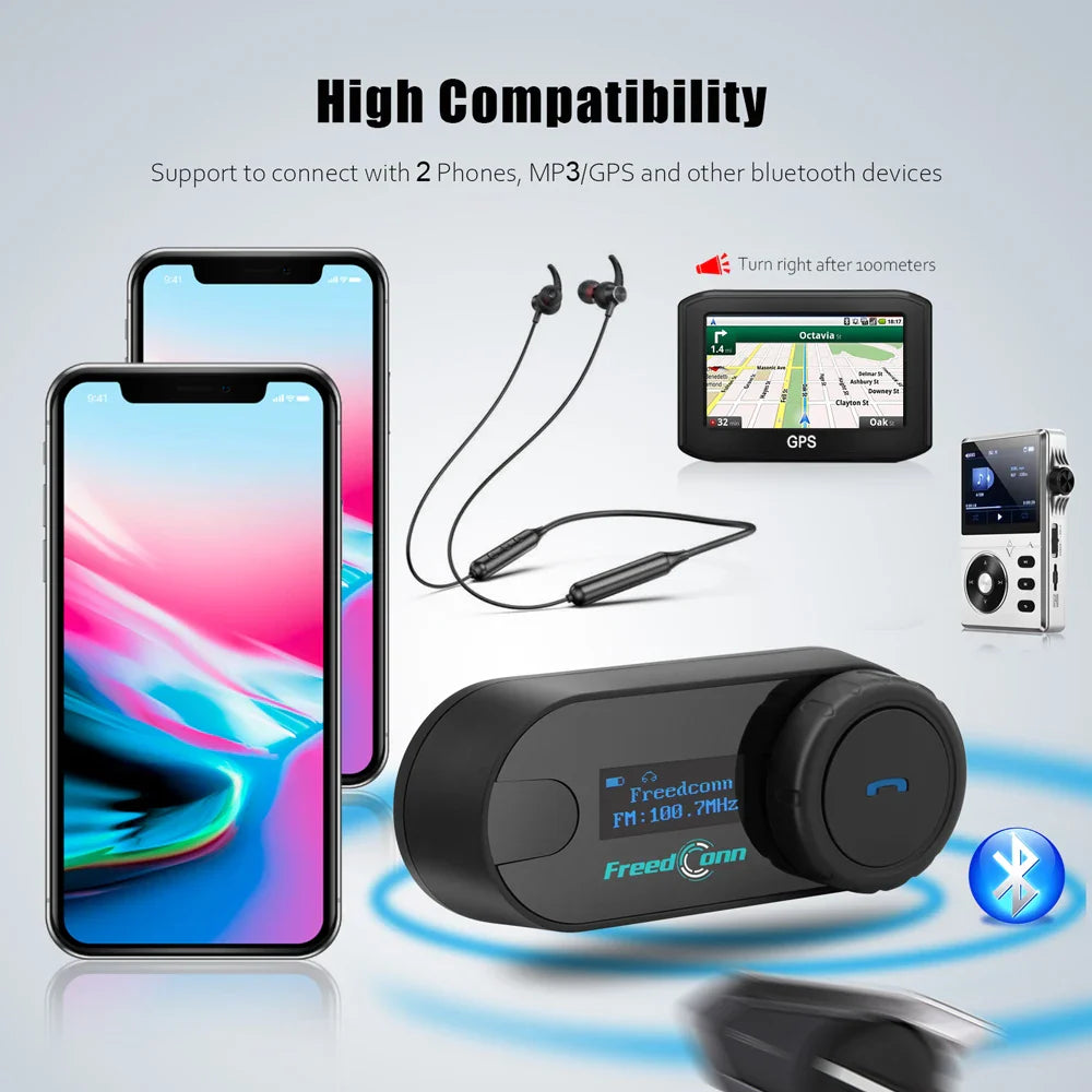 Freedconn T Com SC Bluetooth Motorcycle Intercom – Helmet Headset, Wireless Communication, BT 5.0, Music Share, 6 Riders, FM