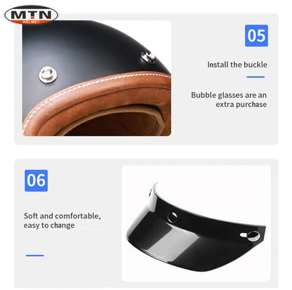 Vintage 3/4 Motorcycle Helmet — DOT Certified Synthetic Leather Jet Helmet, Model 508