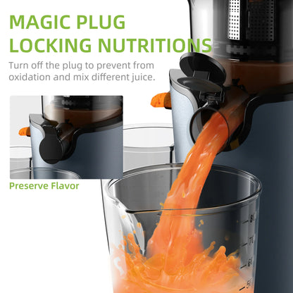 BioloMix Cold Press Juicer – 78mm Feed Chute, 200W Slow Masticating Juice Extractor, 40-65RPM for Whole Fruits