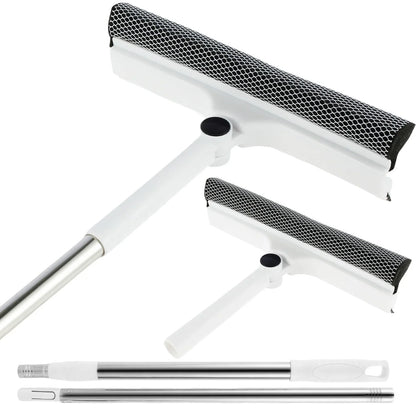 53-Inch Extendable 2-in-1 Window Cleaner Squeegee & Scrubber with 180° Rotating Head for Glass & Mirrors