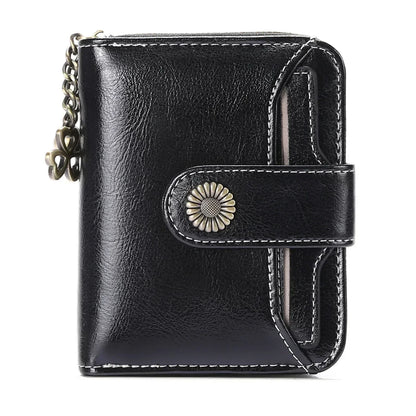 Genuine Leather Short Wallet for Women — Slim Hasp & Zipper Mini Purse, Portable Coin & Card Holder