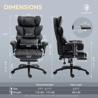 Dowinx Big & Tall Office Chair – High Back Computer Gaming Chair with Pocket Spring Cushion, Lumbar Support & Armrests