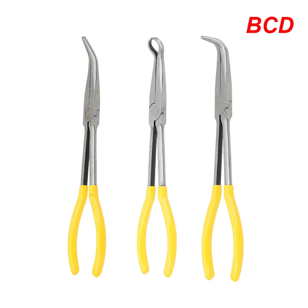 DIY Extra Long Nose Pliers – Straight & Bent Tip Mechanic Hand Tool for Car Maintenance, Spanner & Clip Removal Kit
