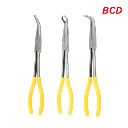 DIY Extra Long Nose Pliers – Straight & Bent Tip Mechanic Hand Tool for Car Maintenance, Spanner & Clip Removal Kit