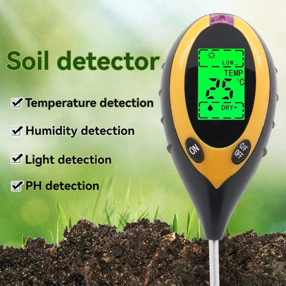 4 in 1 Soil Instrument - Illuminance, pH, Temperature & Humidity Test Detector with Digital Display and Backlight