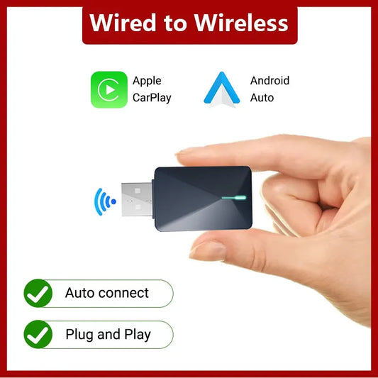 2 in 1 Mini Wired to Wireless CarPlay & Android Auto Adapter – 5GHz WiFi5 for Cars with Wired CarPlay/Auto