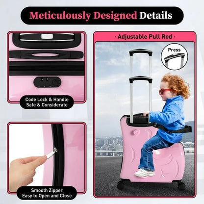 Kids Scooter Ride-On Suitcase – 360° Wheel Luggage with Pedal, Handrail, Removable Seat Belt, 20/24 Inch Cabin Bag