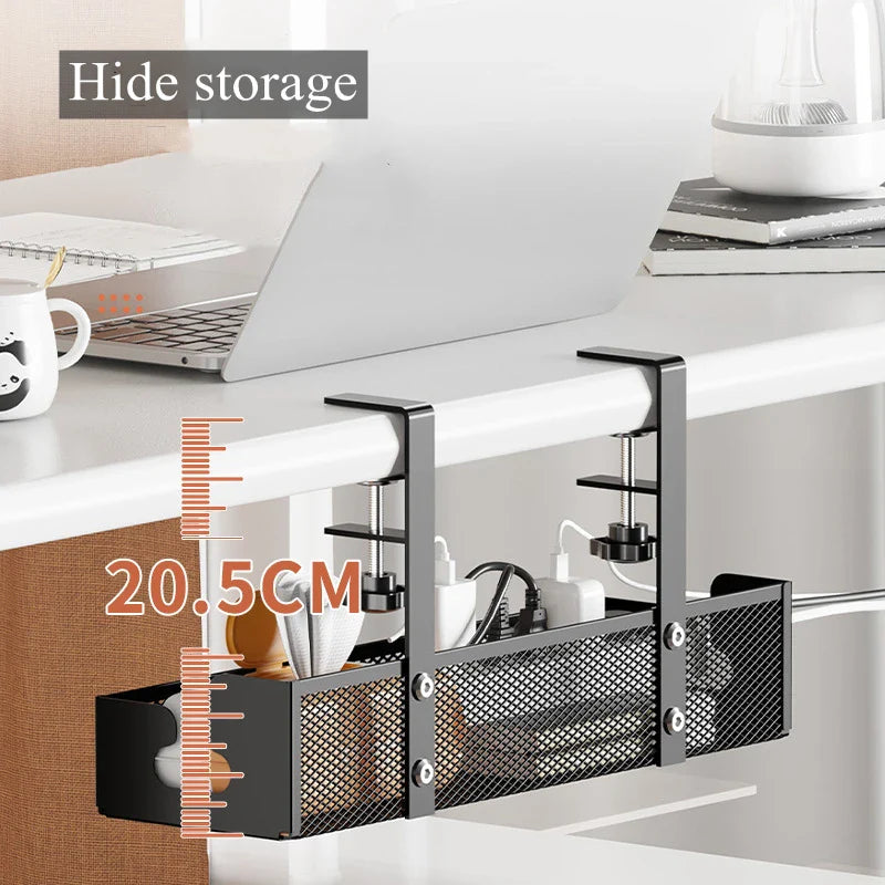 No-Drill Extendable Under Desk Cable Management Tray | Retractable Power Strip & Cord Holder with Clamp