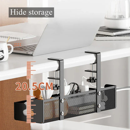 No-Drill Extendable Under Desk Cable Management Tray | Retractable Power Strip & Cord Holder with Clamp