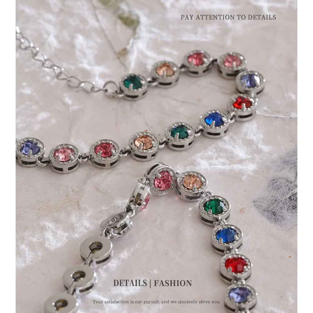 NiNice 316L Stainless Steel Jewelry Set – Colorful Cubic Zirconia Necklace and Bracelet, Exquisite Luxury Fashion Design