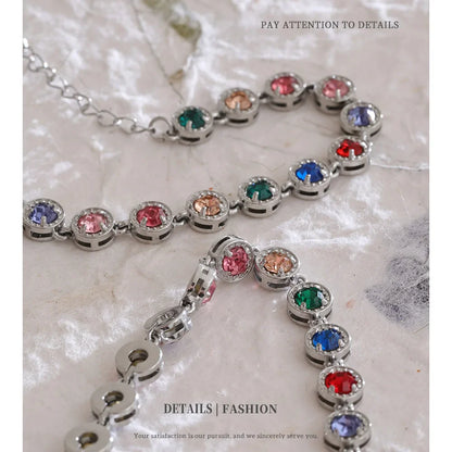 NiNice 316L Stainless Steel Jewelry Set – Colorful Cubic Zirconia Necklace and Bracelet, Exquisite Luxury Fashion Design