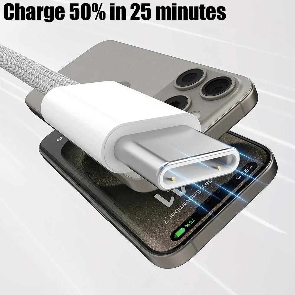 Nylon Braided USB-C Fast Charging CarPlay Cable for iPhone 15/15 Pro/15 Pro Max/15 Plus
