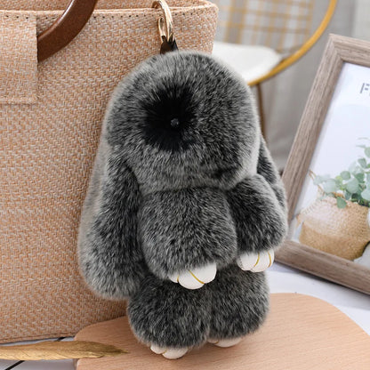 100% Natural Rex Rabbit Fur Keychain – Fluffy Bunny Bag Charm, Doll Toy & Lovely Pendant