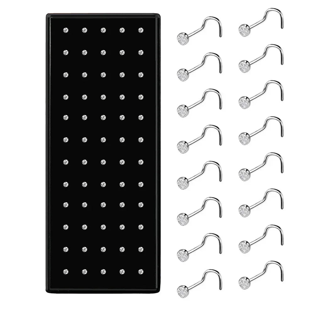 Women’s Crystal Stainless Steel Nose Stud – Hypoallergenic 1.8mm Straight, L, or Screw Nose Ring Jewelry