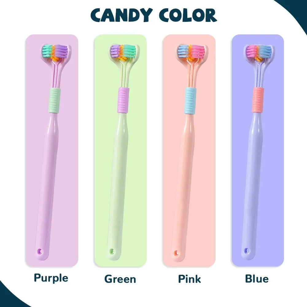 3D Stereo Three-Sided Toothbrush - Ultra Fine Soft Hair, Adult Toothbrush with Tongue Scraper for Deep Cleaning, Oral Care Teeth Brush
