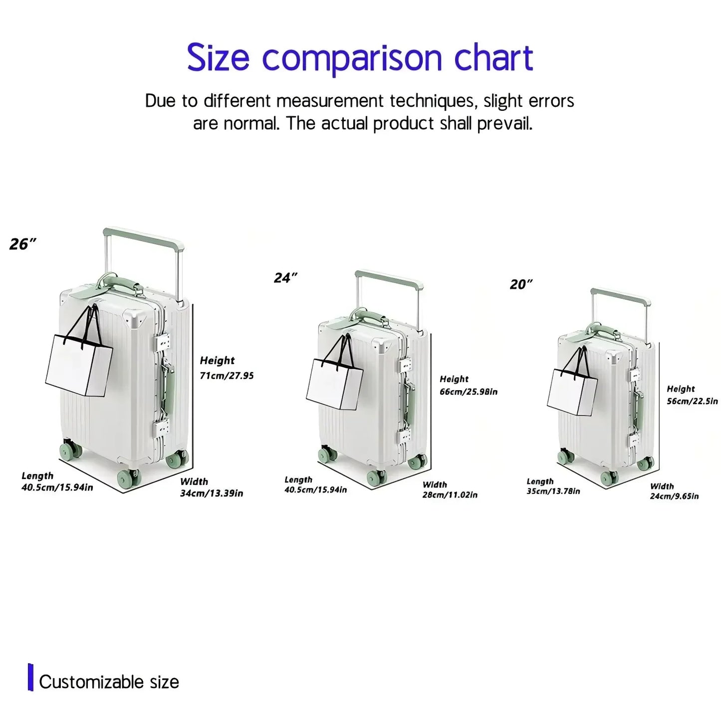 Aluminum Frame Rolling Luggage — Wide Handlebar Trolley Suitcase with Colorful Silent Spinner Wheels, TSA Lock & Large Capacity