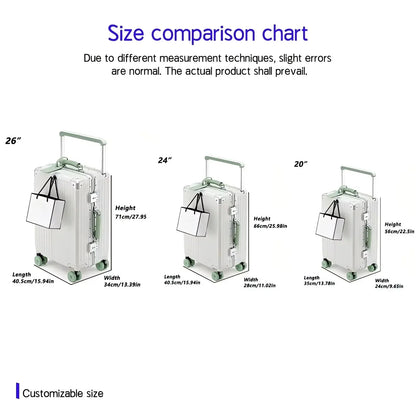 Aluminum Frame Rolling Luggage — Wide Handlebar Trolley Suitcase with Colorful Silent Spinner Wheels, TSA Lock & Large Capacity