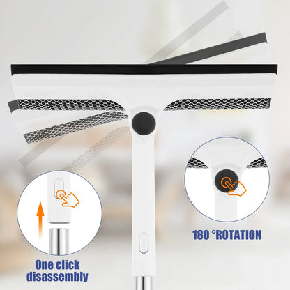 53-Inch Extendable 2-in-1 Window Cleaner Squeegee & Scrubber with 180° Rotating Head for Glass & Mirrors