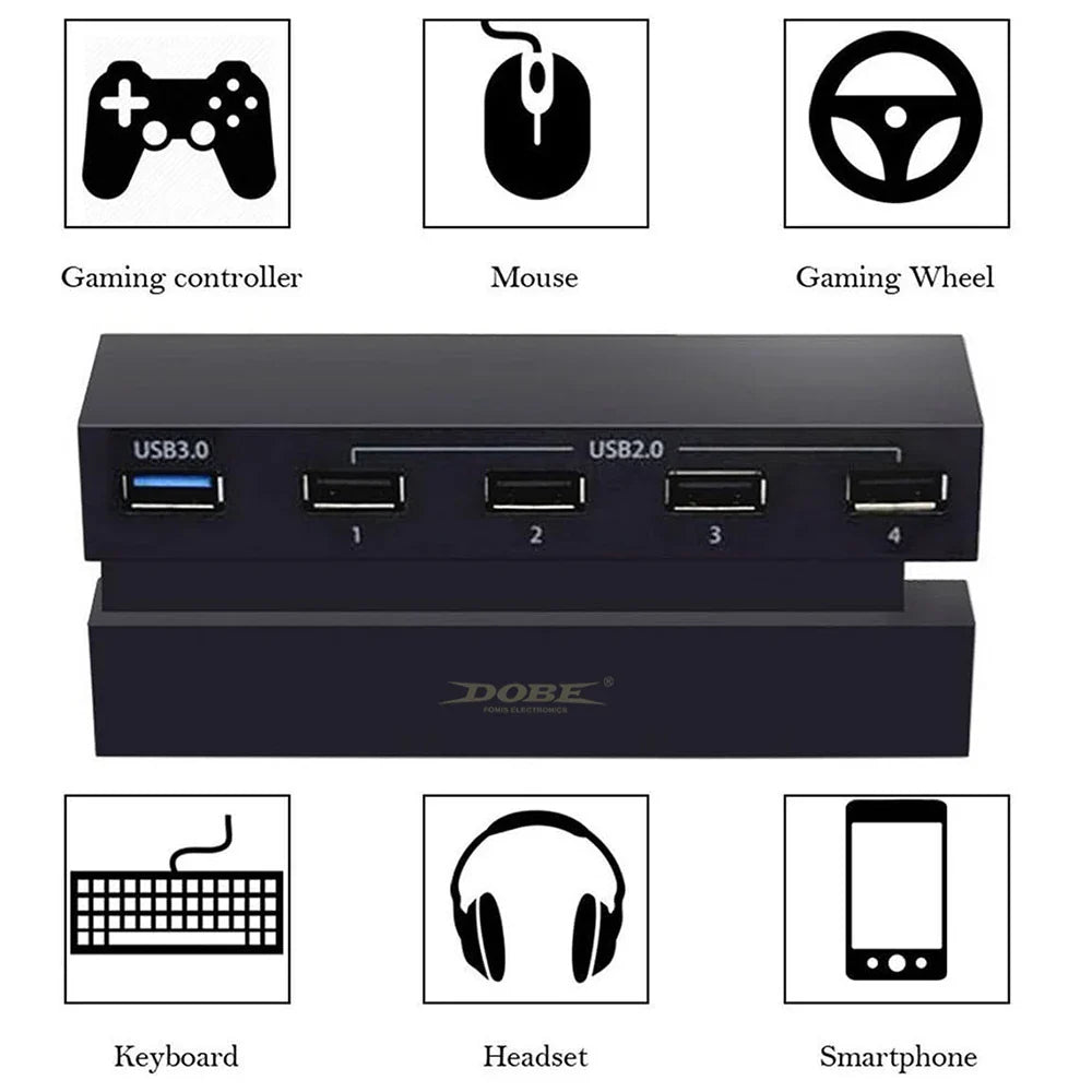 5-Port USB Hub for PS4 Gaming Console – High-Speed USB 3.0 Expansion Adapter (Not for PS4 Slim/Pro)
