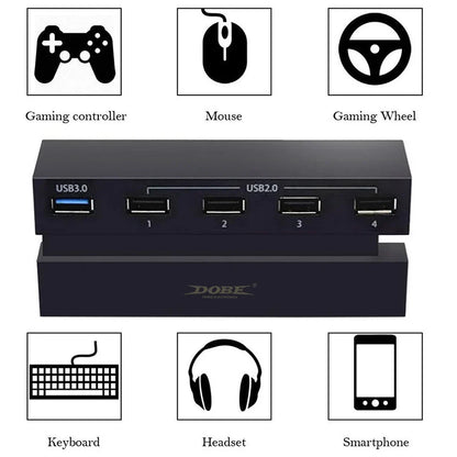 5-Port USB Hub for PS4 Gaming Console – High-Speed USB 3.0 Expansion Adapter (Not for PS4 Slim/Pro)
